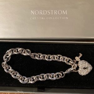 Nordstrom Heart Lock & Key Silver Charm Bracelet